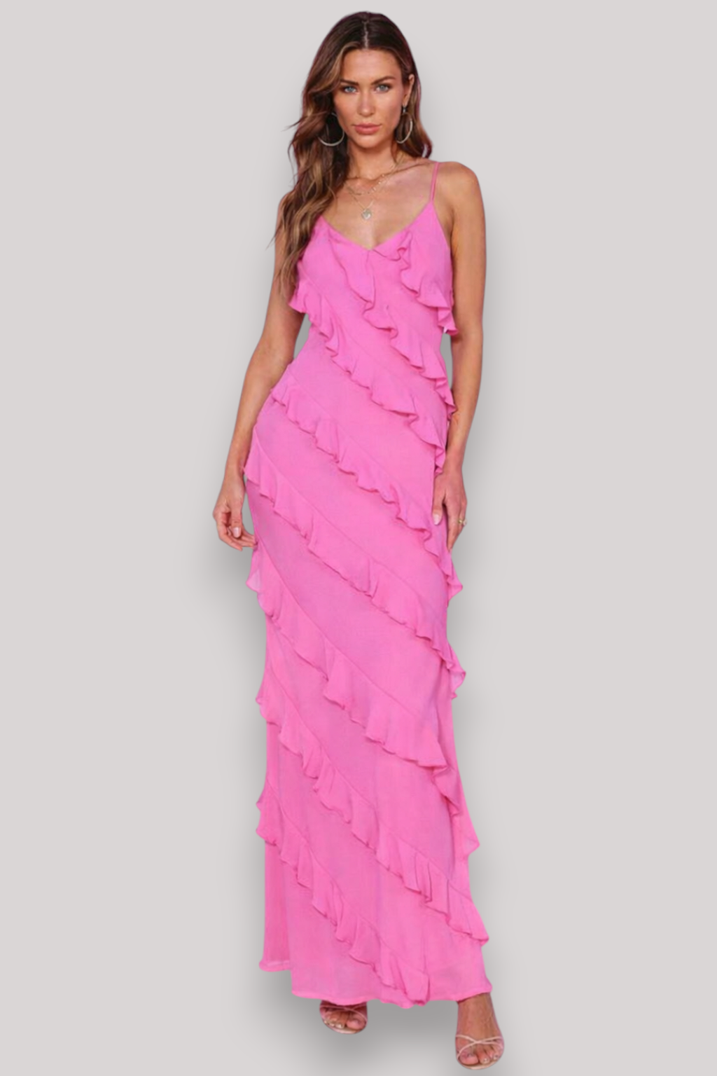 The Rosalie Halter Neck Maxi Dress V Neck Ruffle Backless Sleeveless Slit Summer Style