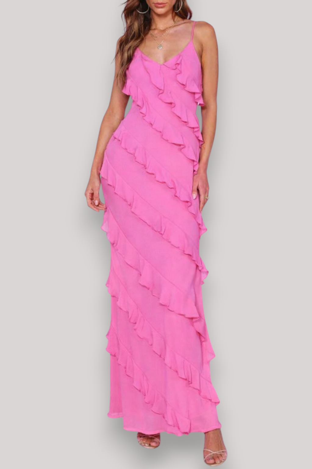 The Rosalie Halter Neck Maxi Dress V Neck Ruffle Backless Sleeveless Slit Summer Style