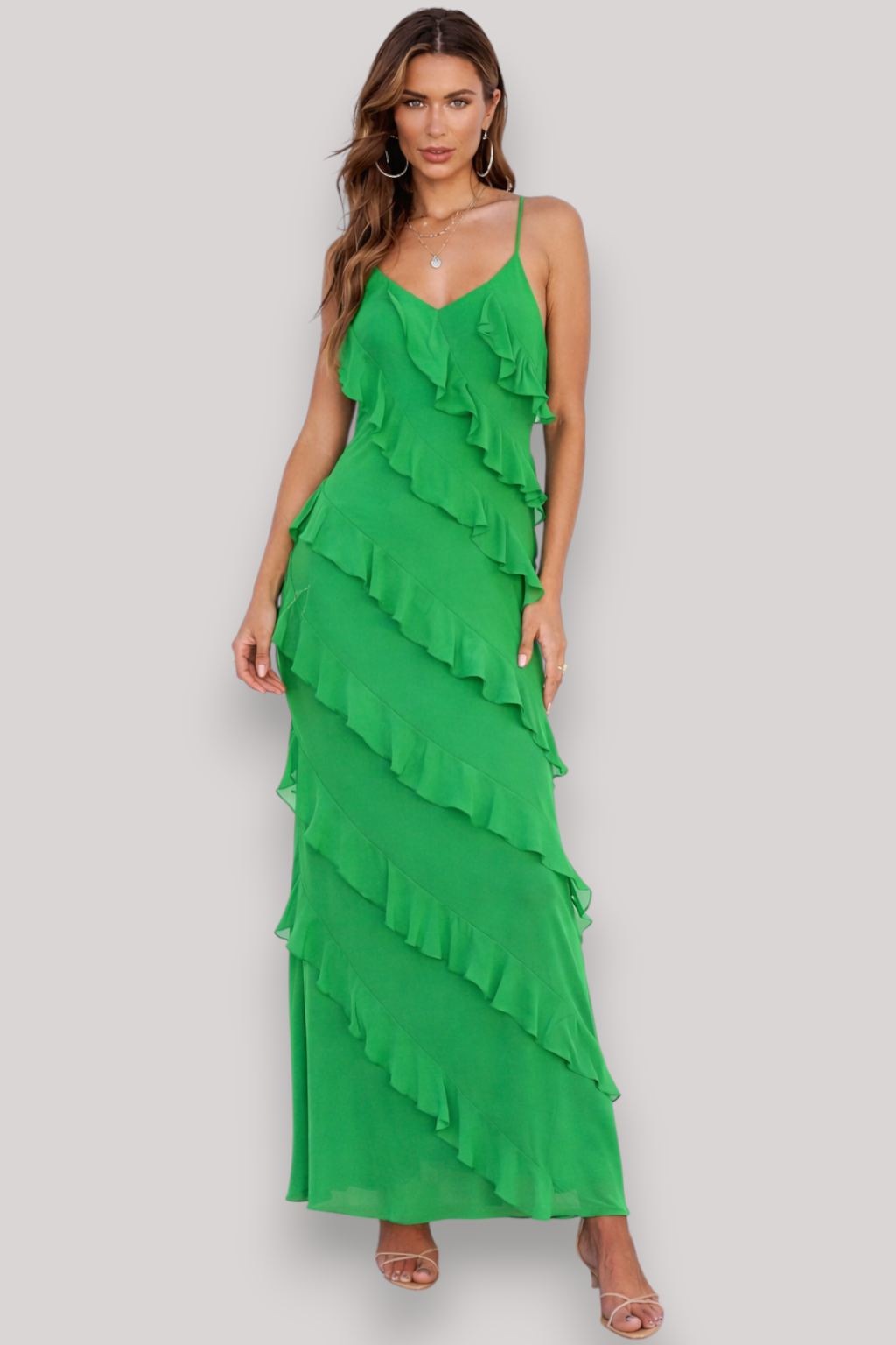 The Rosalie Halter Neck Maxi Dress V Neck Ruffle Backless Sleeveless Slit Summer Style