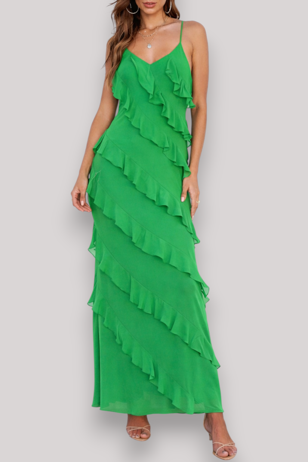The Rosalie Halter Neck Maxi Dress V Neck Ruffle Backless Sleeveless Slit Summer Style
