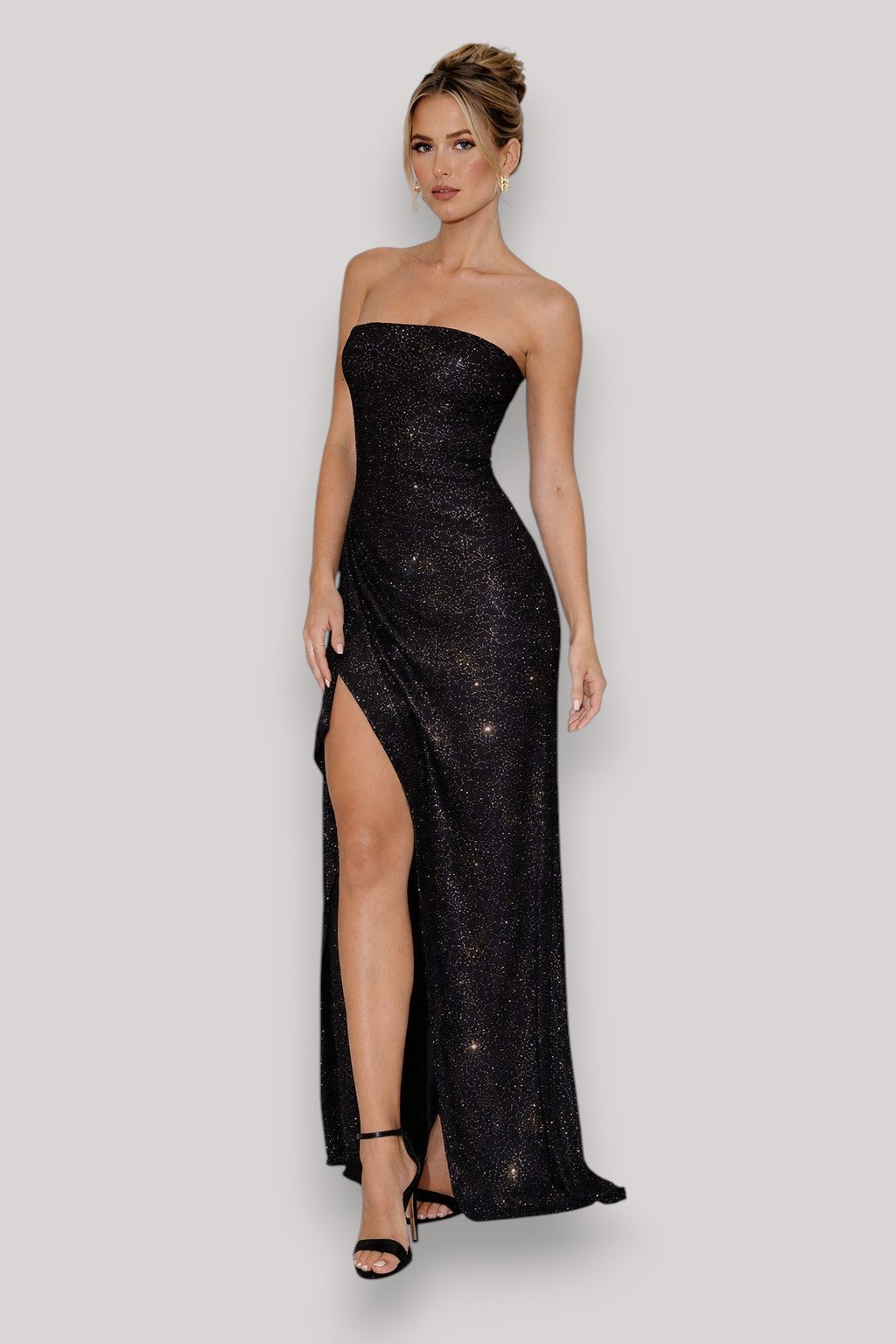 The Cassiane Women's Glitter Midi Dress Elegant Strapless Party Bodycon