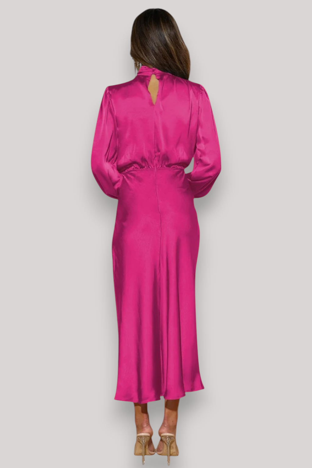 The Celeste Women’s Satin Long Sleeve Dress, Elegant Evening Party Gown
