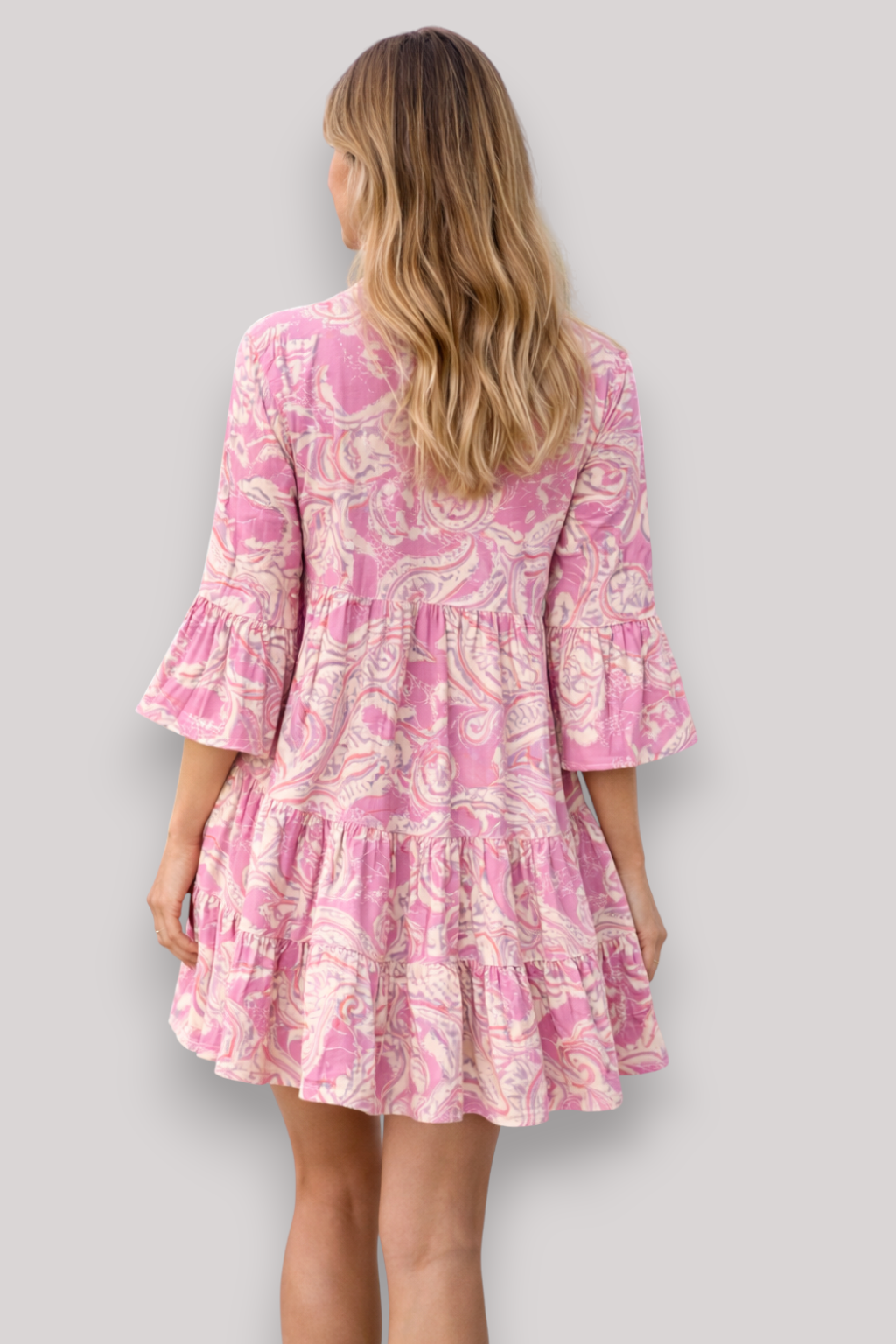 The Clair Flared Mini Print Dress Button Boho Puff Sleeves