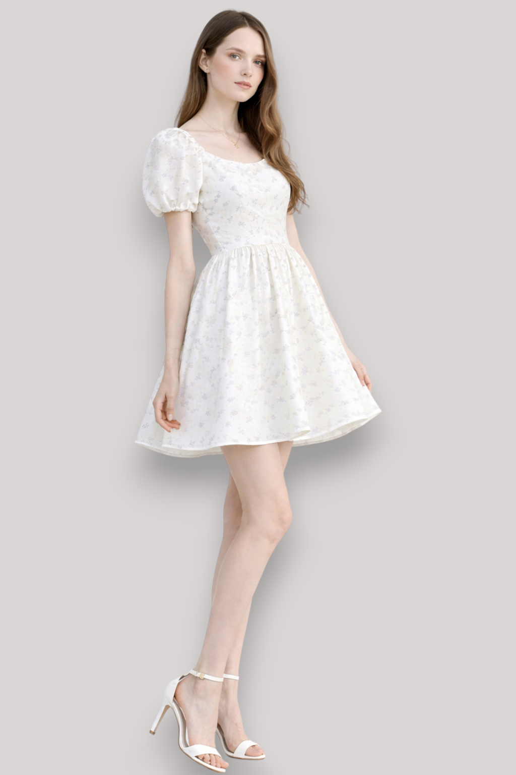 The Clarisse Floral Puff Sleeve Mini Dress Square Neck High Waist A Line Summer Style