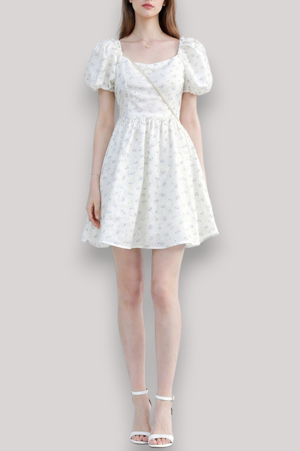 The Clarisse Floral Puff Sleeve Mini Dress Square Neck High Waist A Line Summer Style