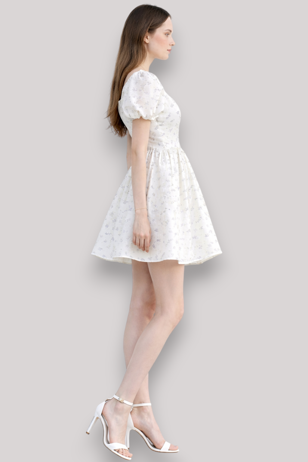 The Clarisse Floral Puff Sleeve Mini Dress Square Neck High Waist A Line Summer Style