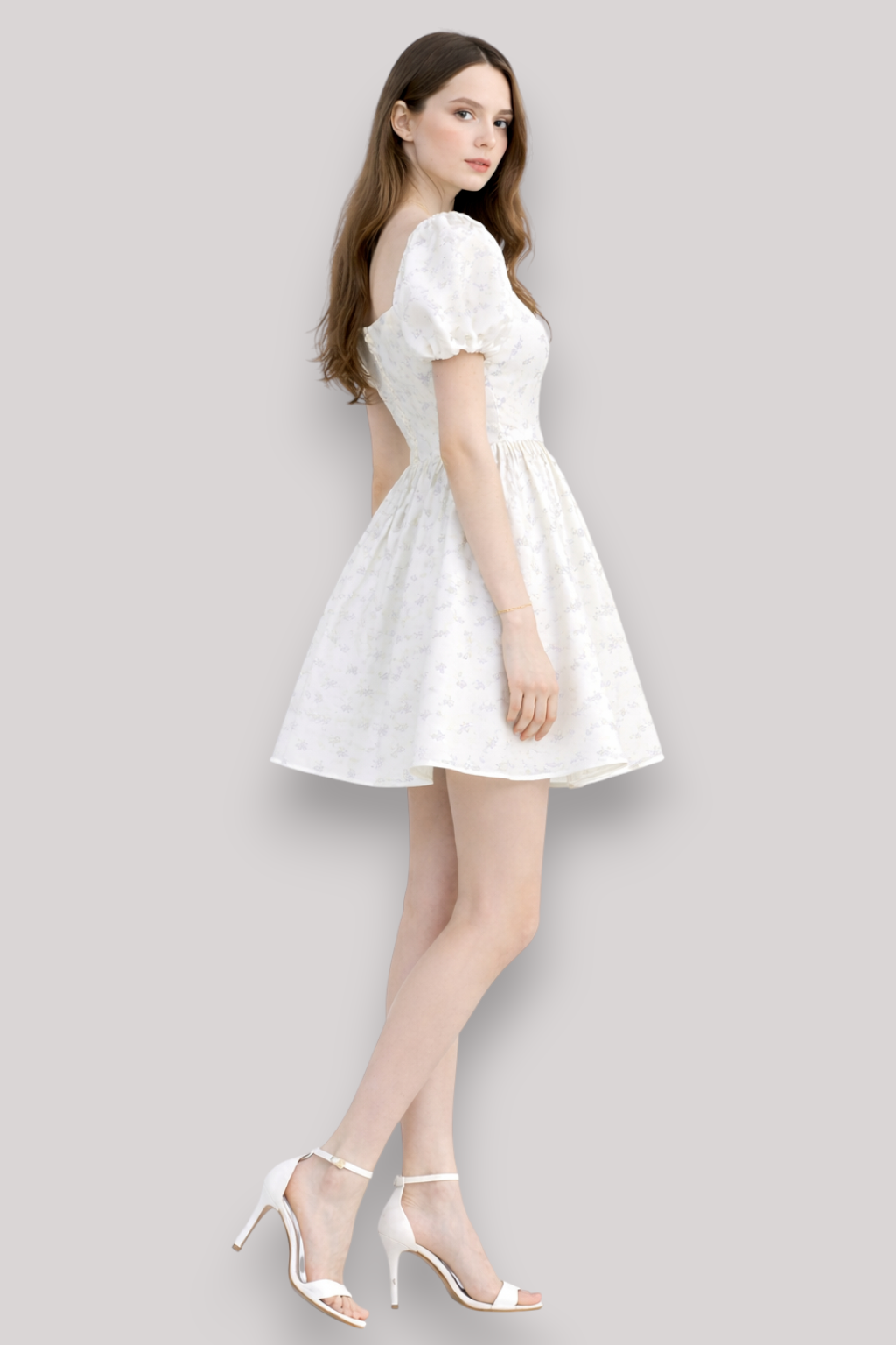 The Clarisse Floral Puff Sleeve Mini Dress Square Neck High Waist A Line Summer Style