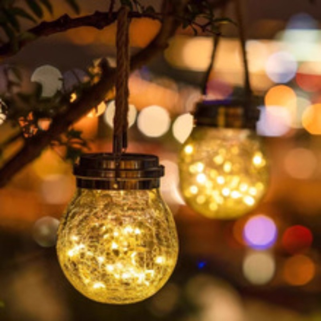 The Crystara Solar Glass Hanging Lantern Light