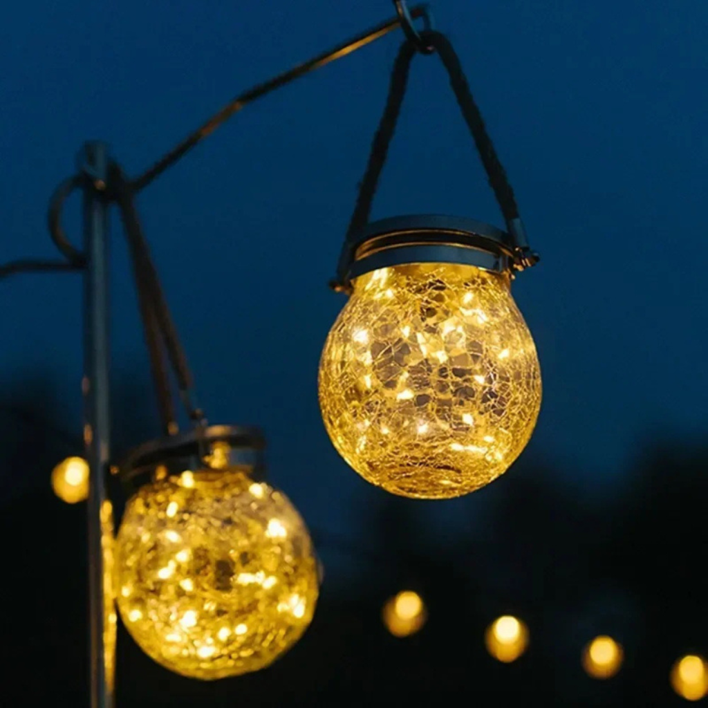 The Crystara Solar Glass Hanging Lantern Light