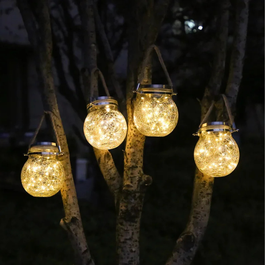 The Crystara Solar Crackle Glass Waterproof Lantern