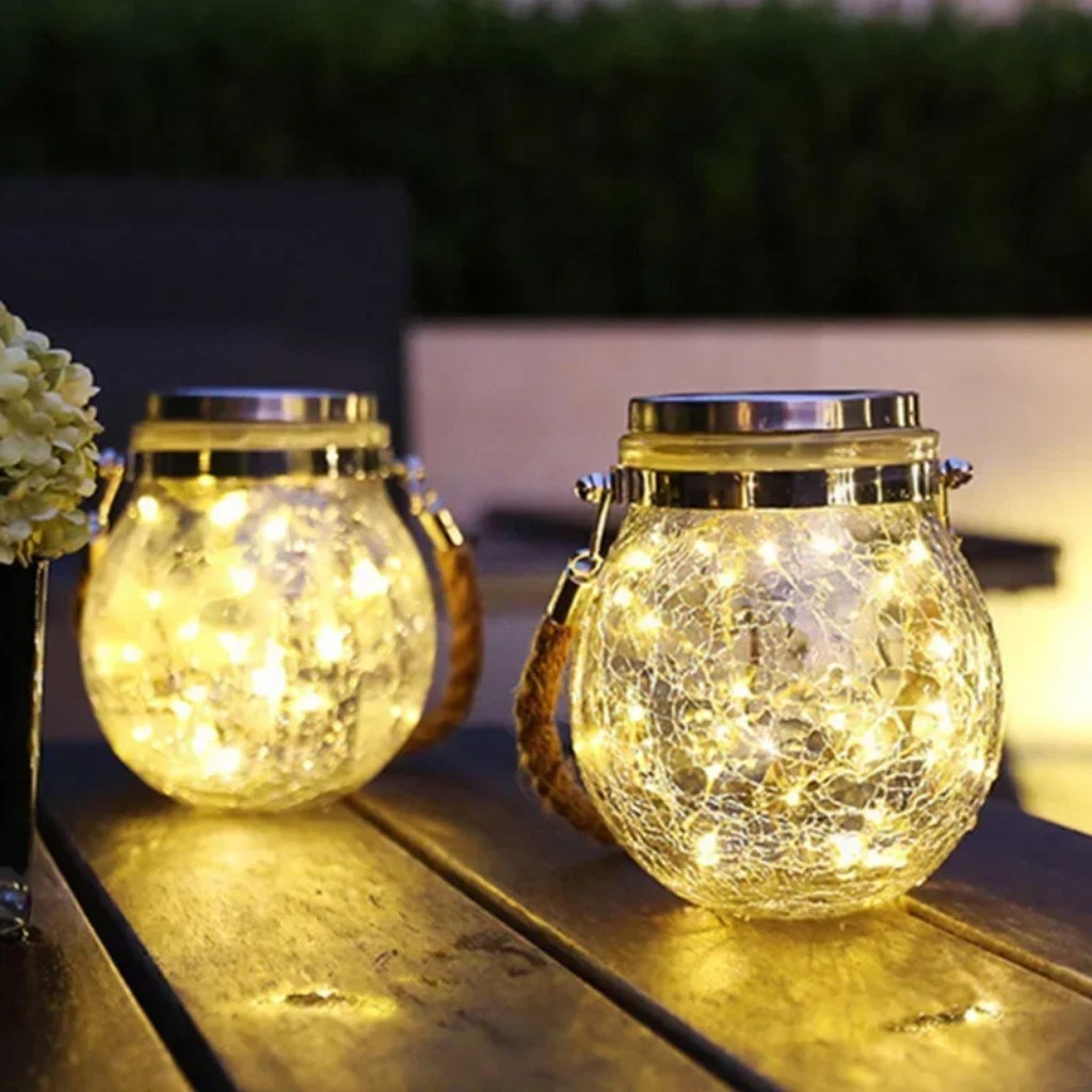 The Crystara Solar Glass Hanging Lantern Light