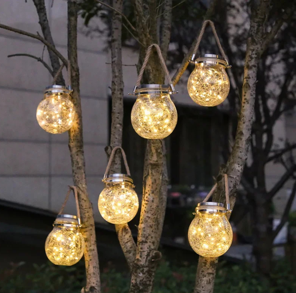 The Crystara Solar Crackle Glass Waterproof Lantern