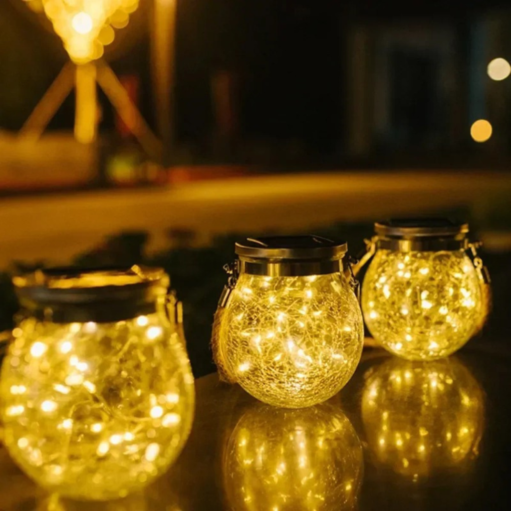 The Crystara Solar Glass Hanging Lantern Light