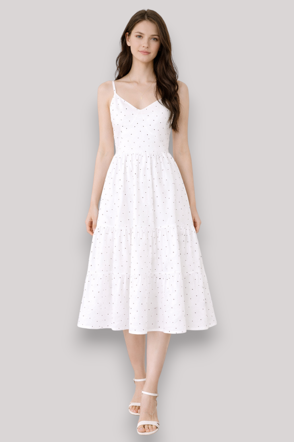 The Daphne Polka Dot V Neck Sleeveless Summer Midi Dress