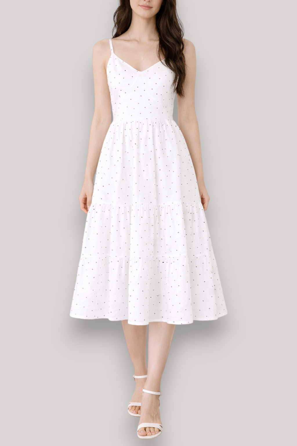 The Daphne Polka Dot V Neck Sleeveless Summer Midi Dress