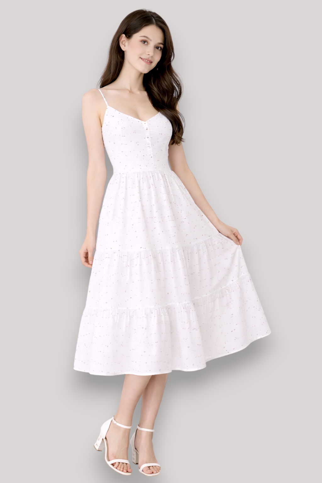 The Daphne Polka Dot V Neck Sleeveless Summer Midi Dress