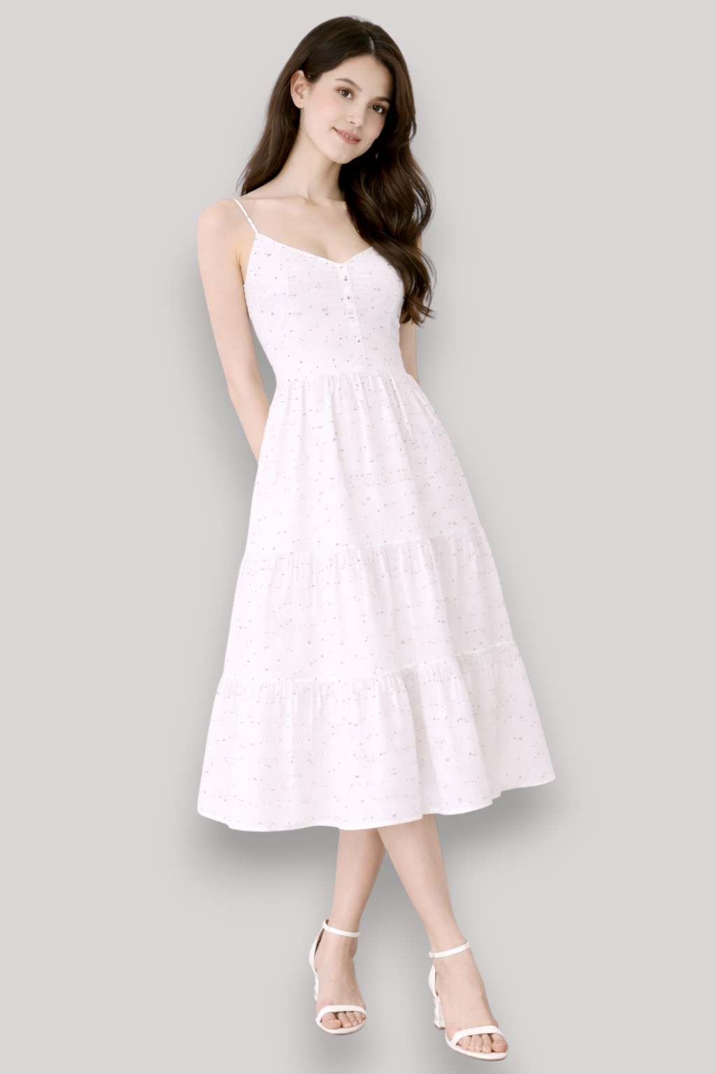 The Daphne Polka Dot V Neck Sleeveless Summer Midi Dress