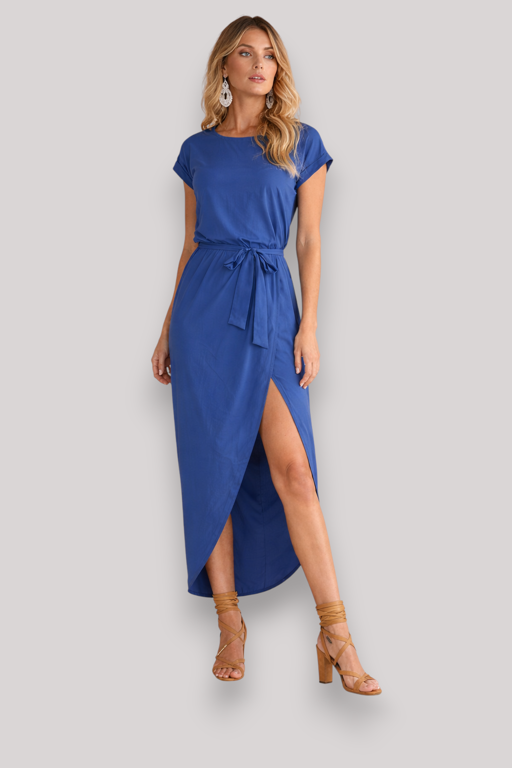 The Elaina Short Sleeve Belted Maxi Dress