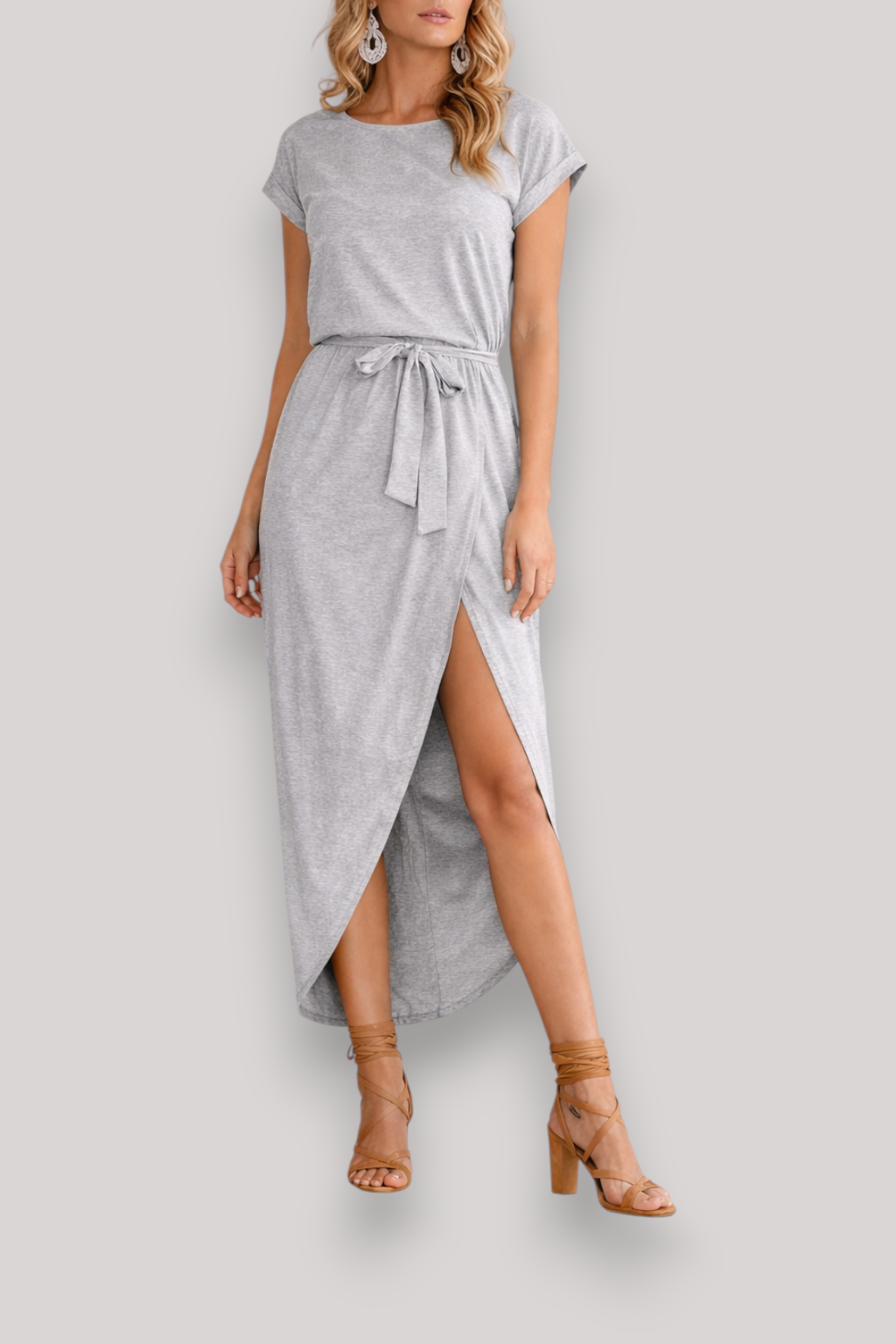 The Elaina Short Sleeve Belted Maxi Dress
