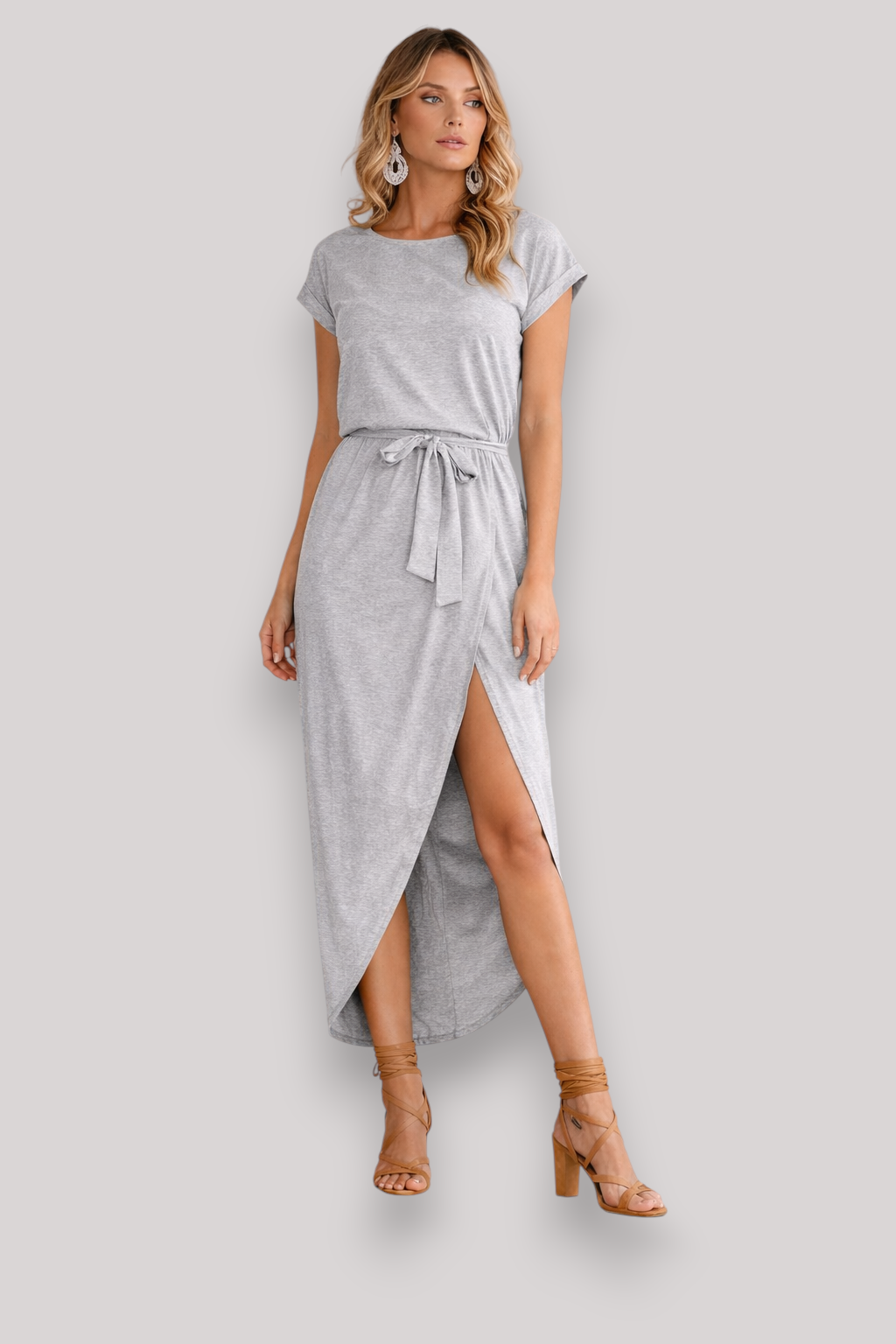 The Elaina Short Sleeve Belted Maxi Dress
