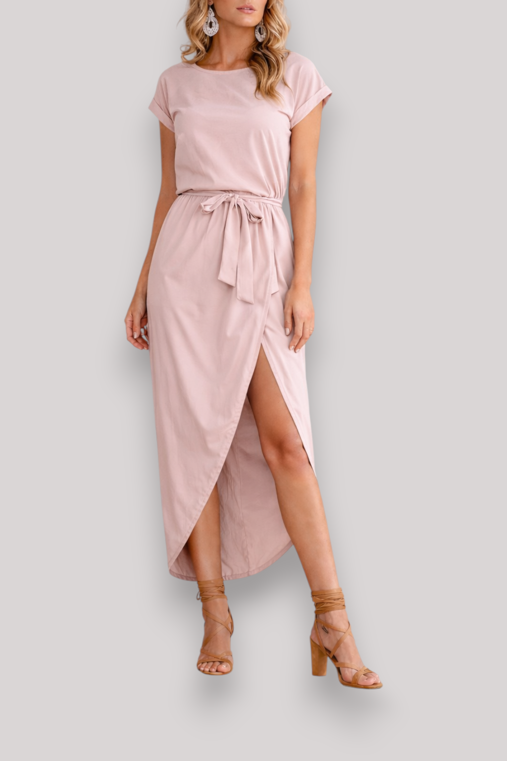 The Elaina Short Sleeve Belted Maxi Dress