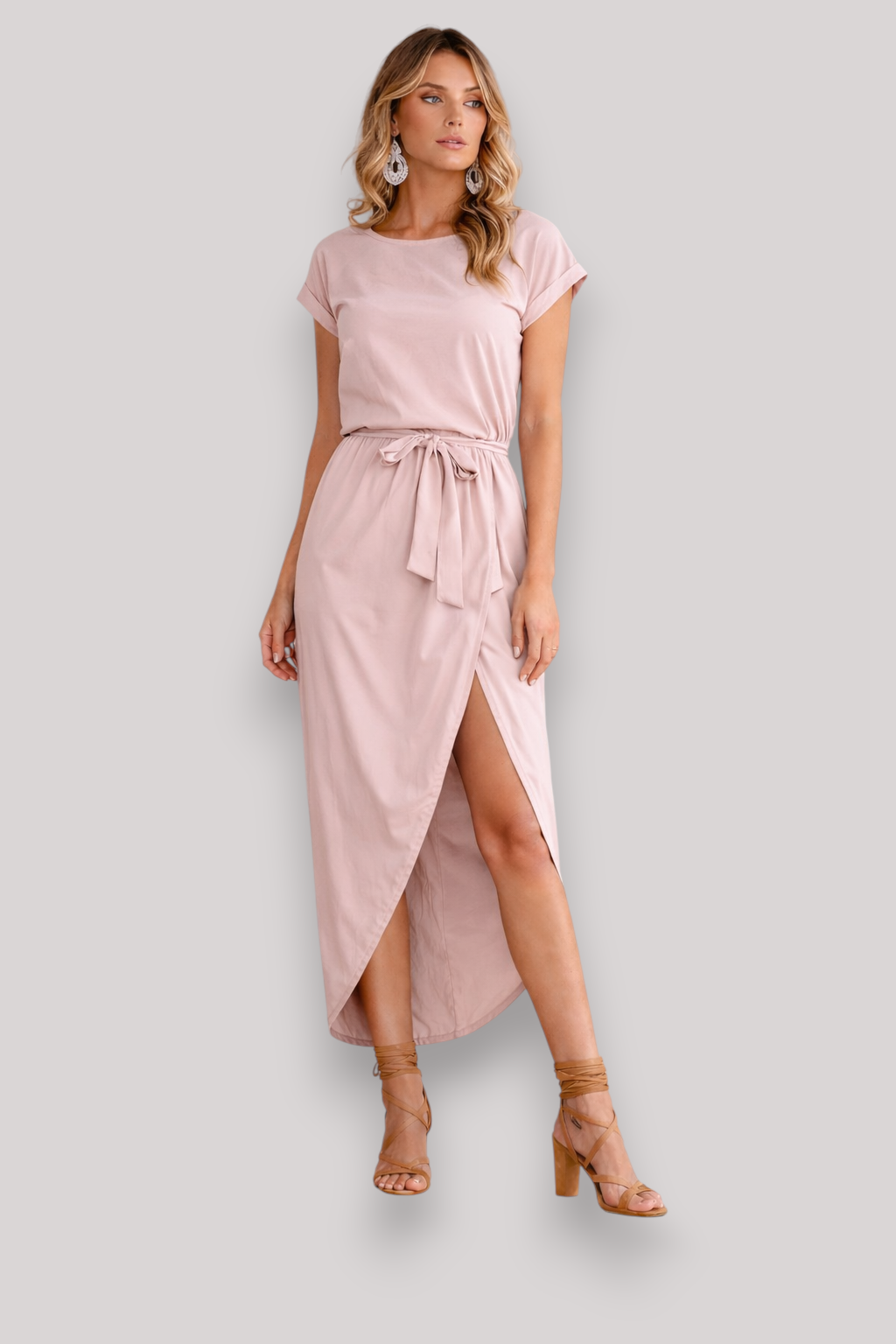 The Elaina Short Sleeve Belted Maxi Dress