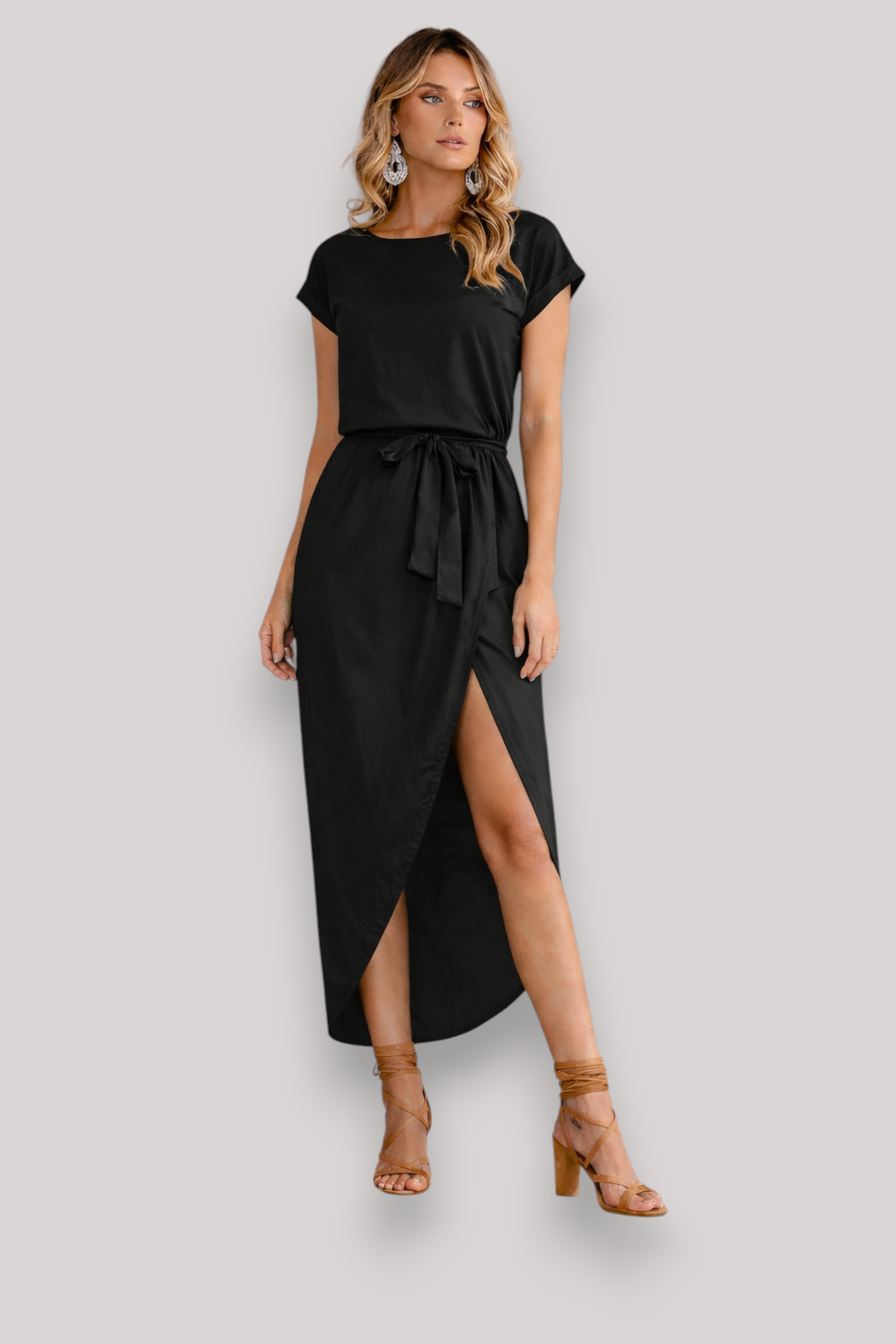The Elaina Short Sleeve Belted Maxi Dress