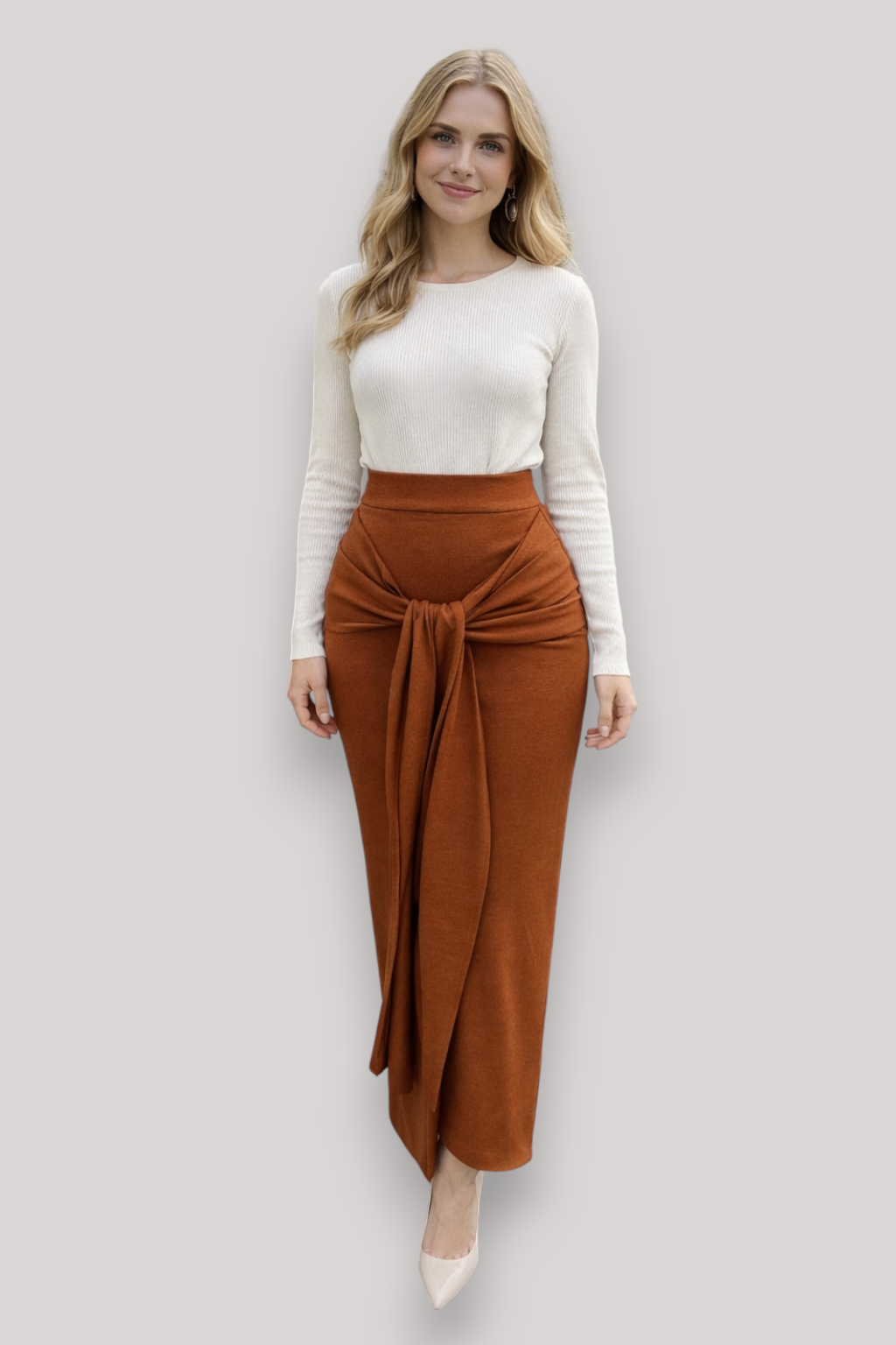 The Eleri High Waist Tie Belt Midi Skirt