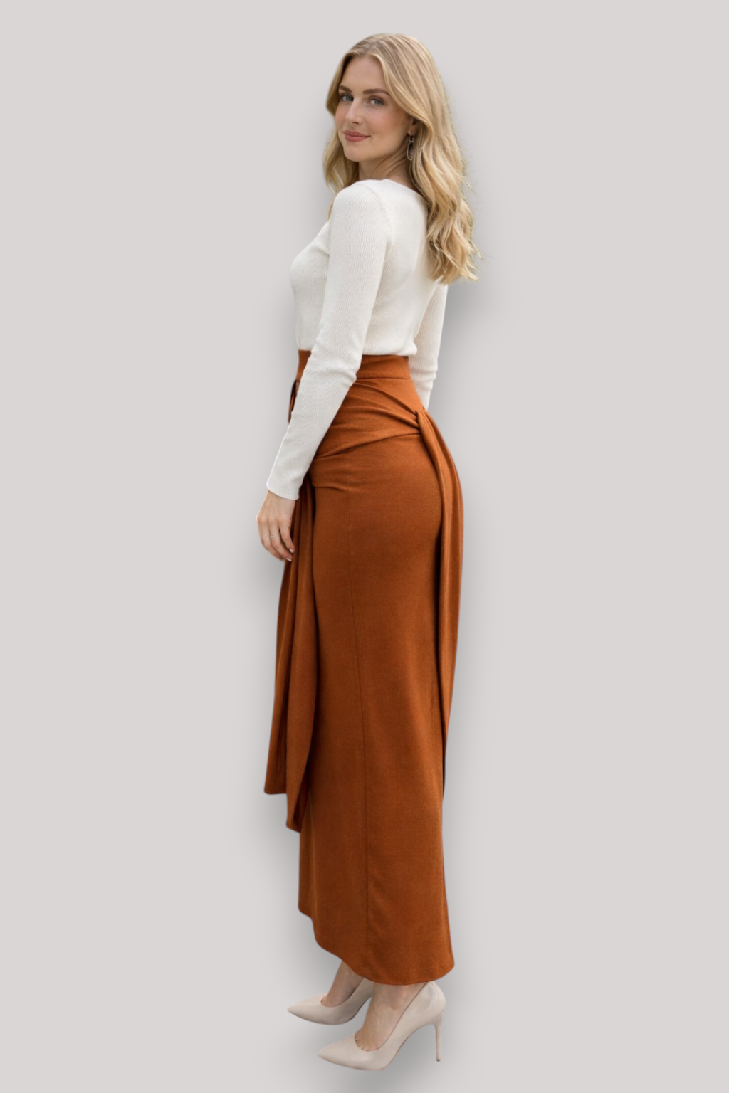 The Eleri High Waist Tie Belt Midi Skirt