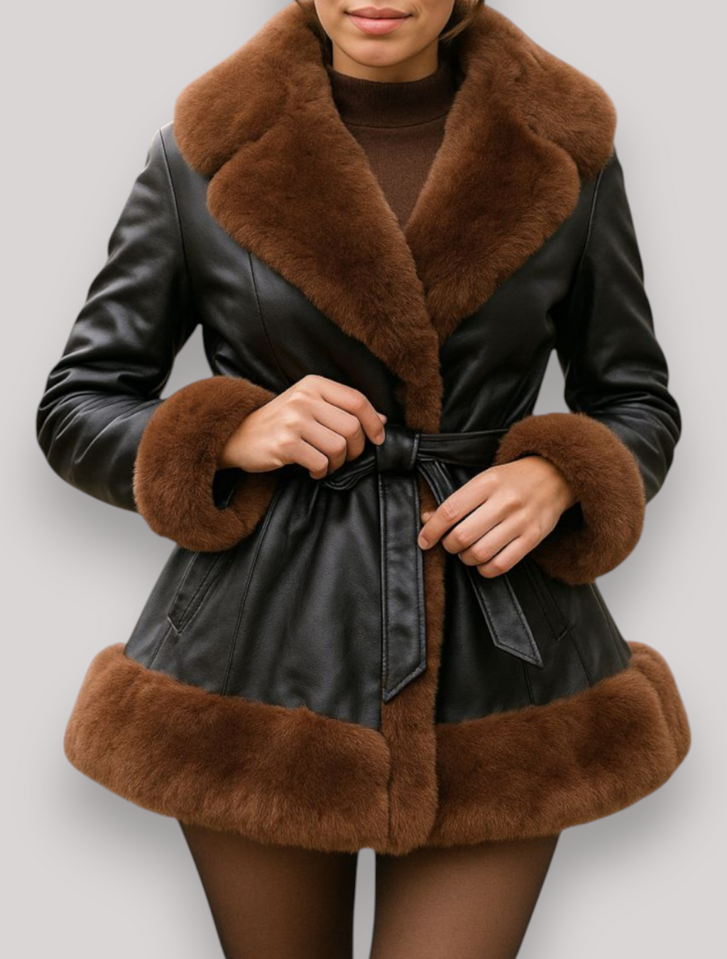The Elinora PU Leather Coat Elegant Long Sleeve Patchwork Cropped Jacket