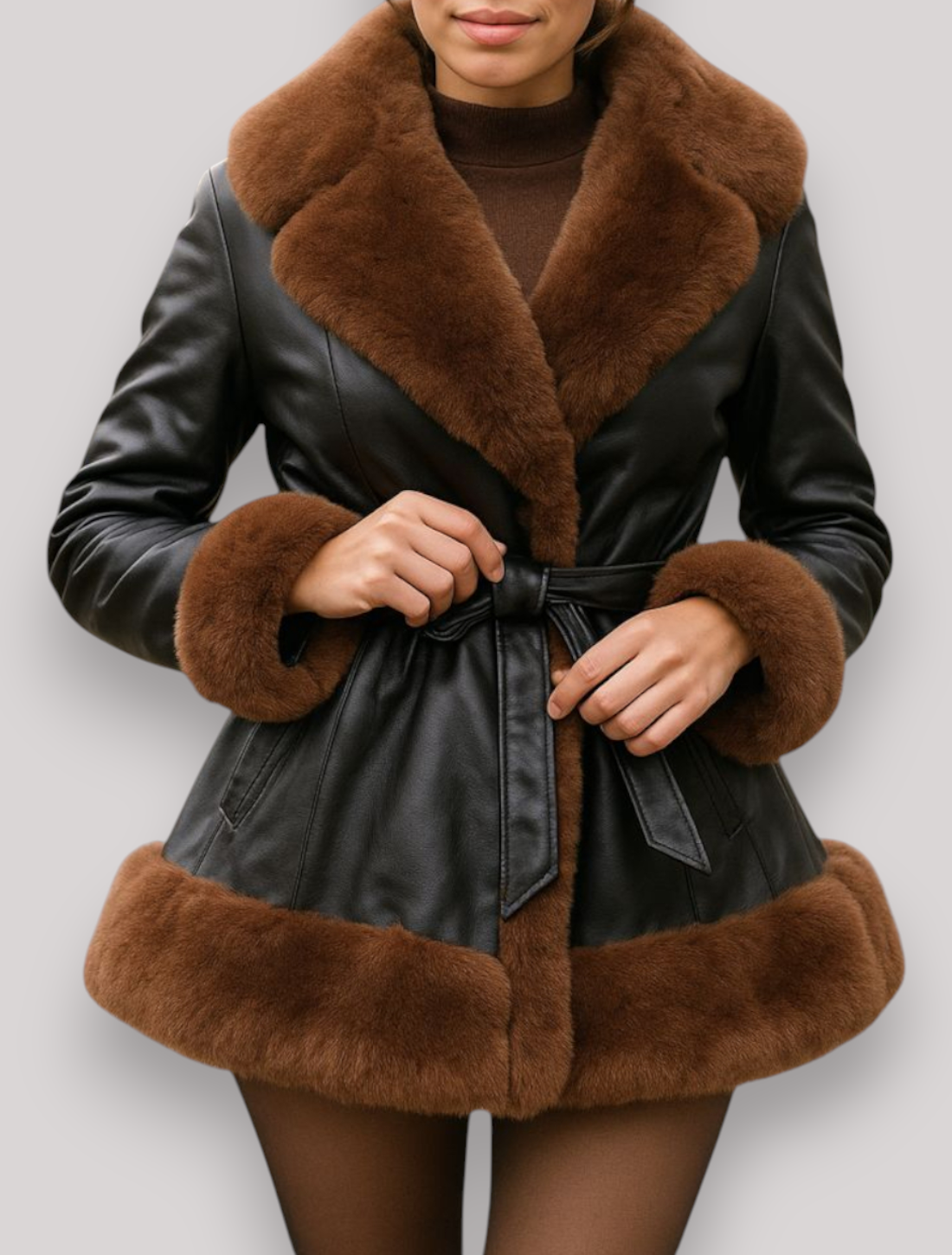 The Elinora PU Leather Coat Elegant Long Sleeve Patchwork Cropped Jacket