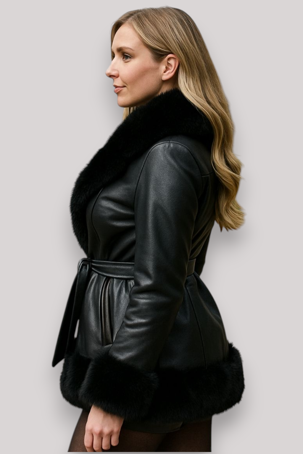 The Elinora PU Leather Coat Elegant Long Sleeve Patchwork Cropped Jacket