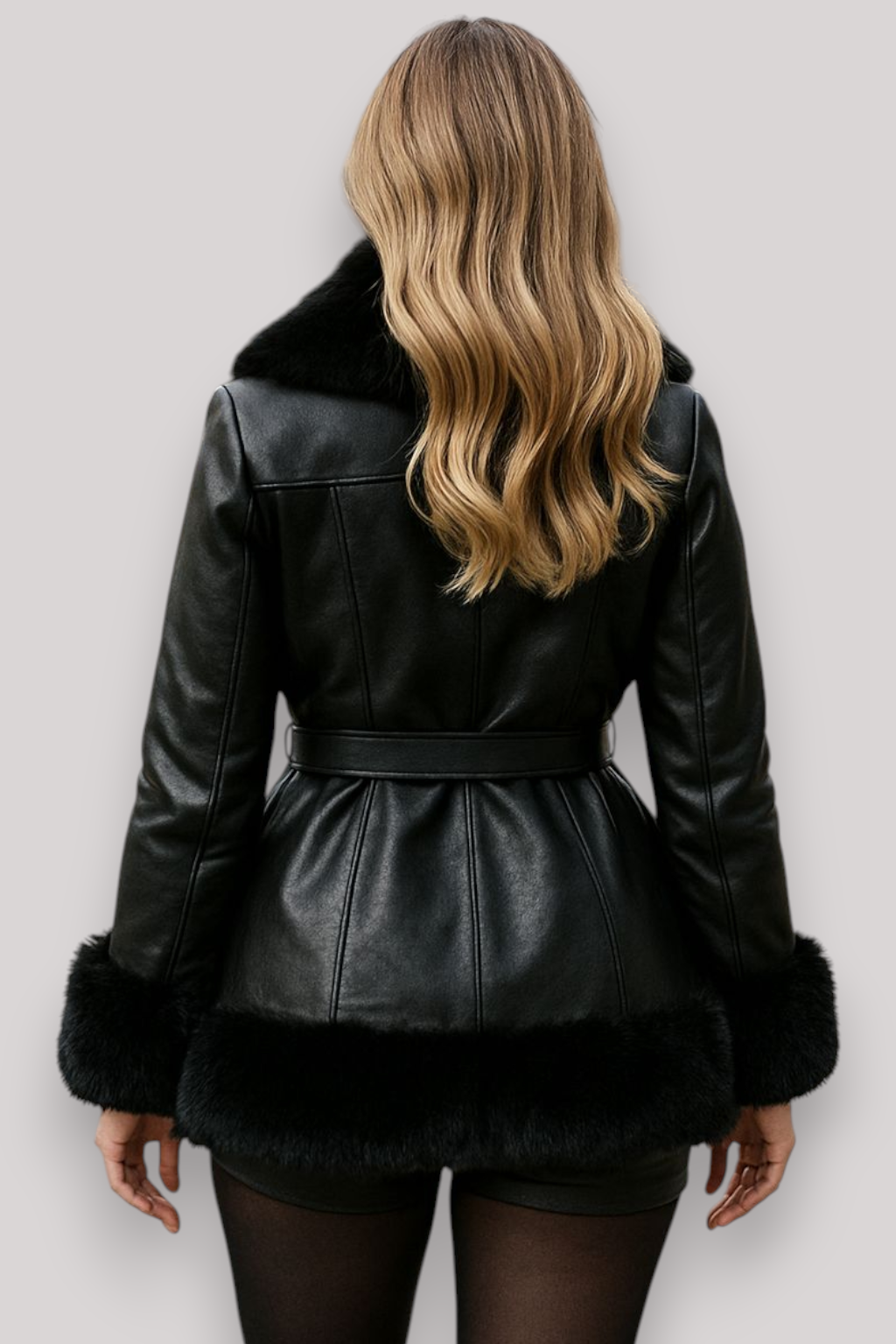 The Elinora PU Leather Coat Elegant Long Sleeve Patchwork Cropped Jacket