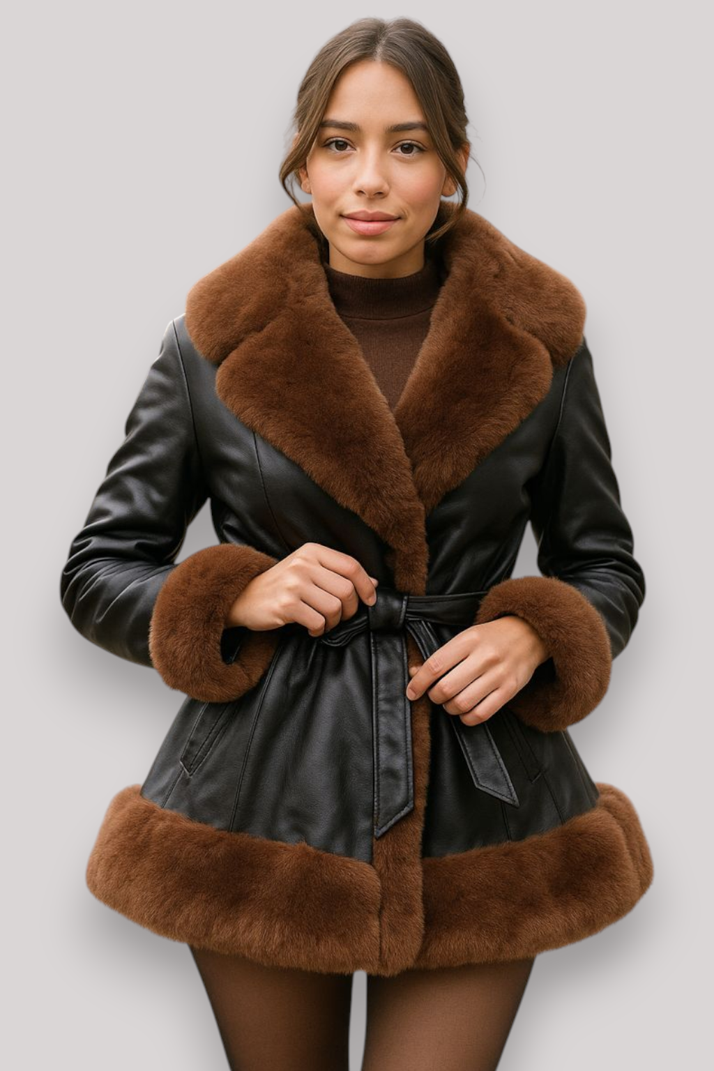 The Elinora PU Leather Coat Elegant Long Sleeve Patchwork Cropped Jacket