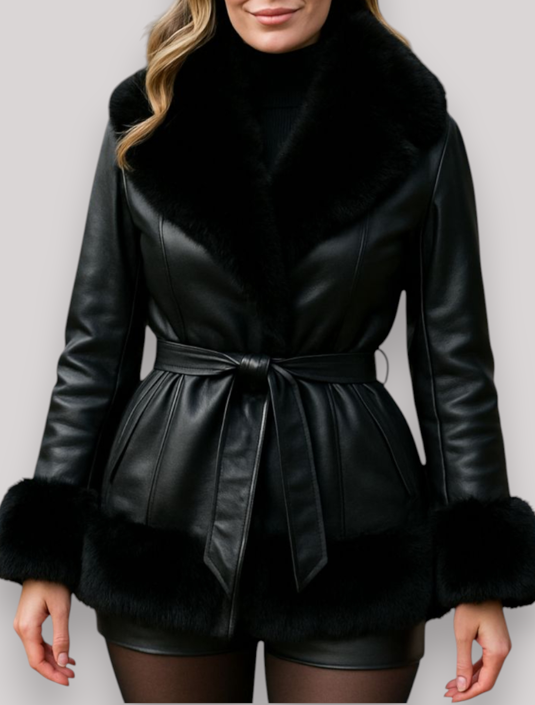 The Elinora PU Leather Coat Elegant Long Sleeve Patchwork Cropped Jacket