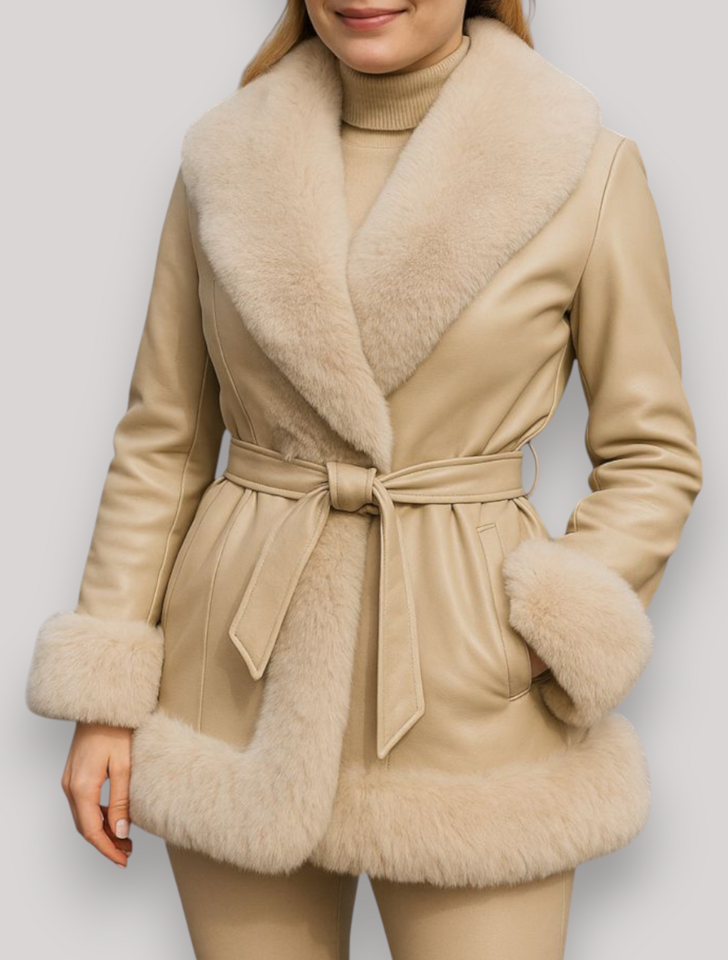 The Elinora PU Leather Coat Elegant Long Sleeve Patchwork Cropped Jacket