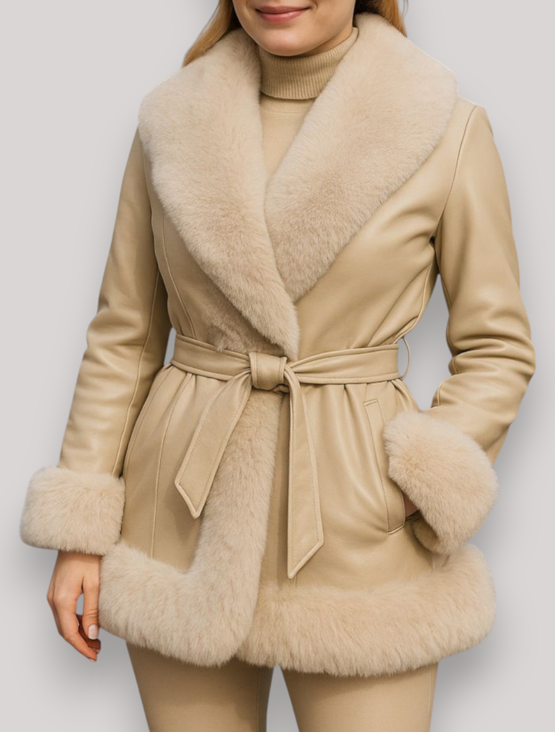 The Elinora PU Leather Coat Elegant Long Sleeve Patchwork Cropped Jacket