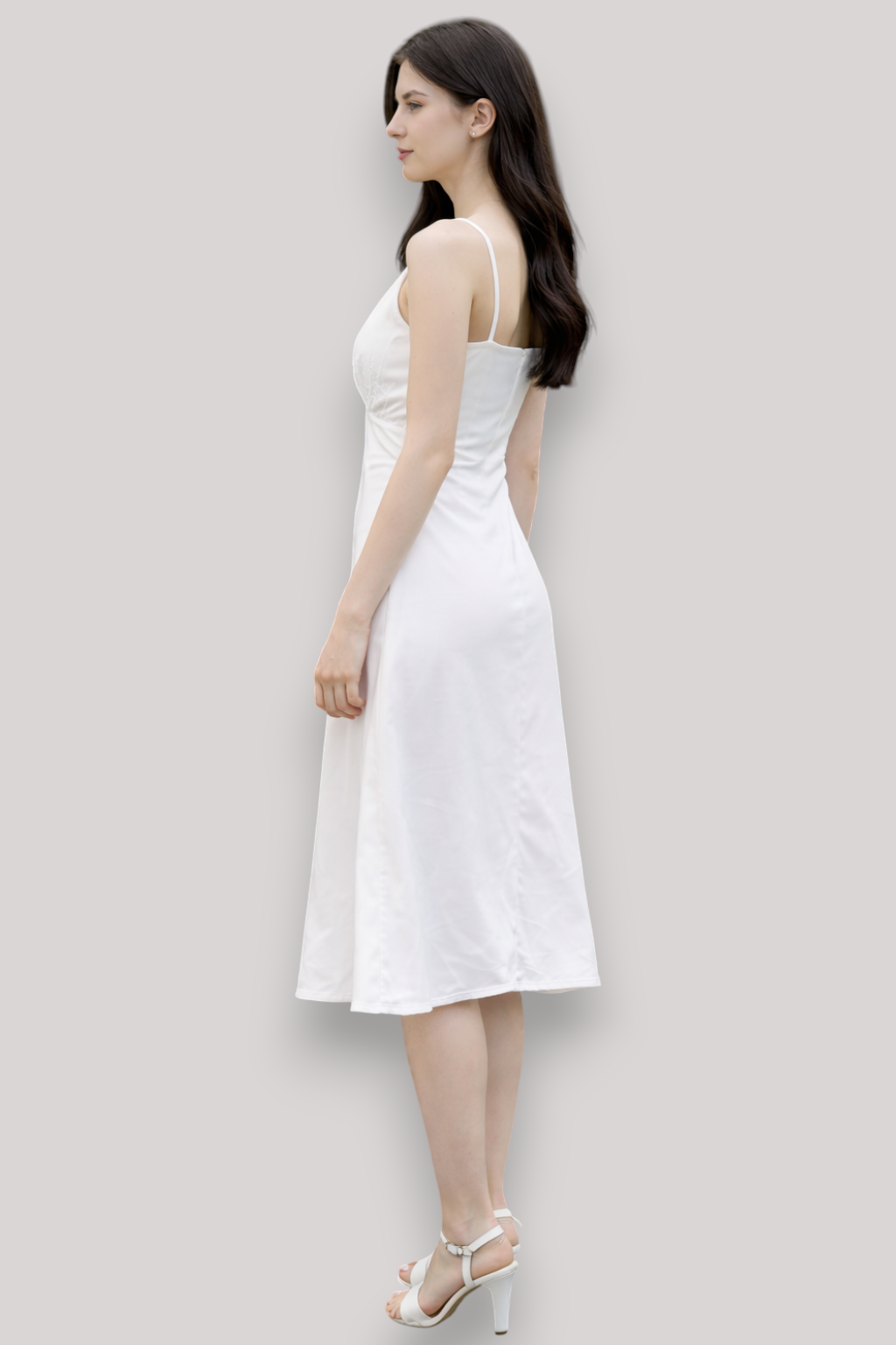 The Elodie Deep V Neck Belted A Line White Dress Waist Cinching Cotton Style