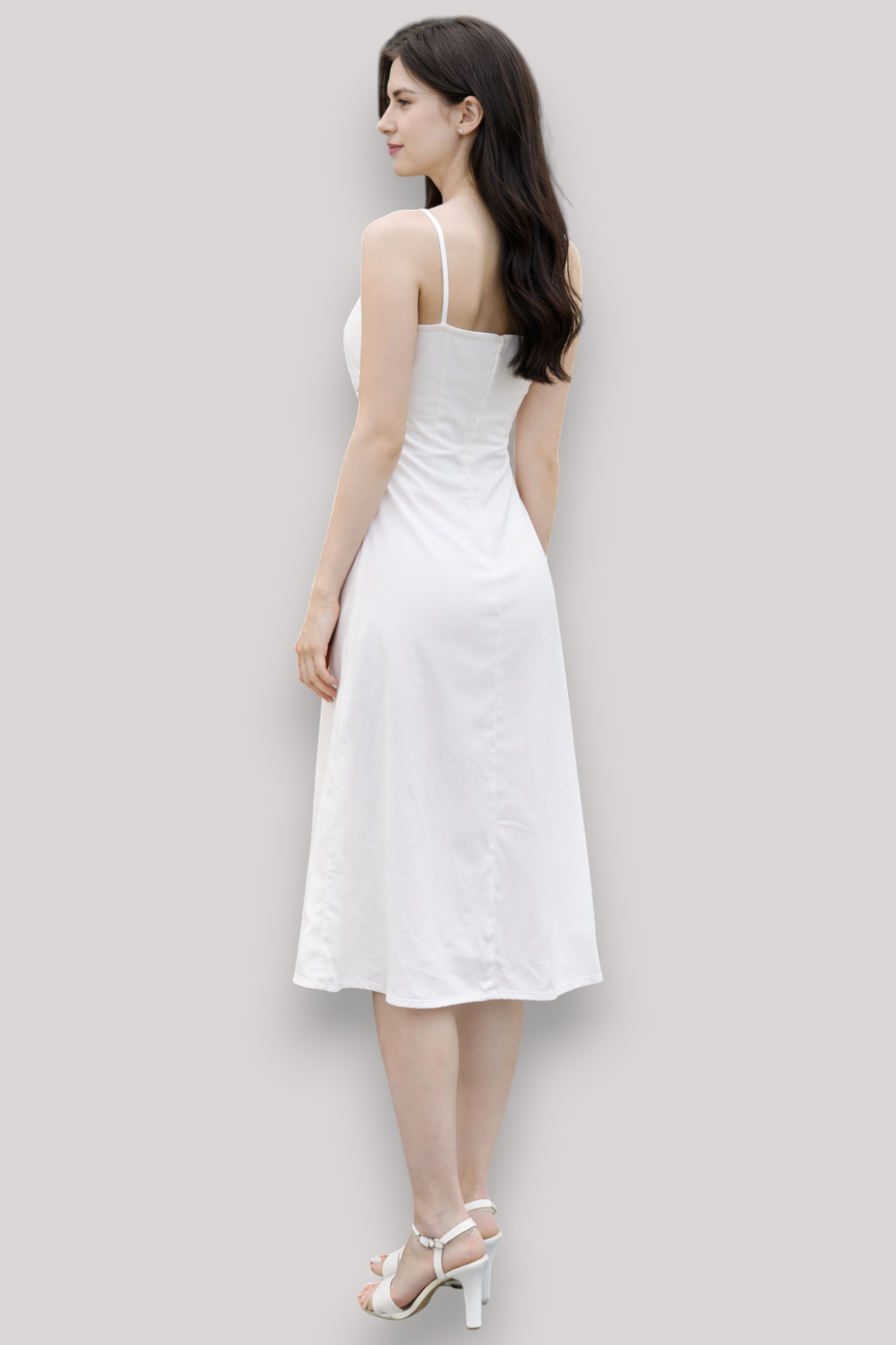 The Elodie Deep V Neck Belted A Line White Dress Waist Cinching Cotton Style