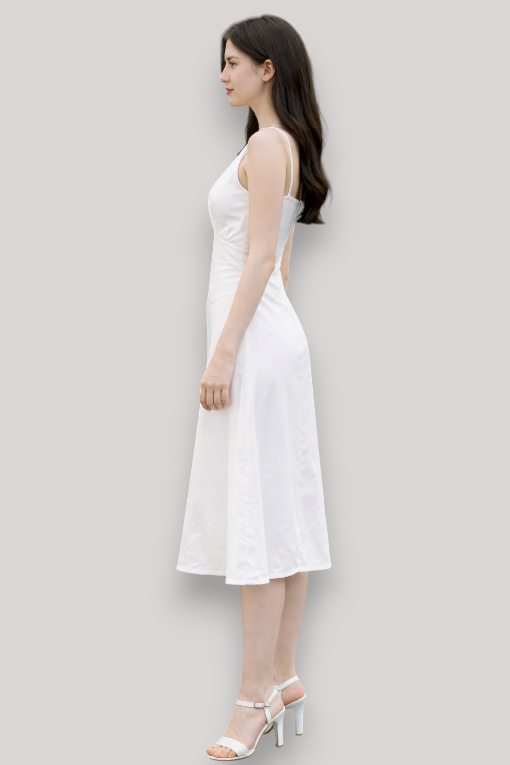 The Elodie Deep V Neck Belted A Line White Dress Waist Cinching Cotton Style