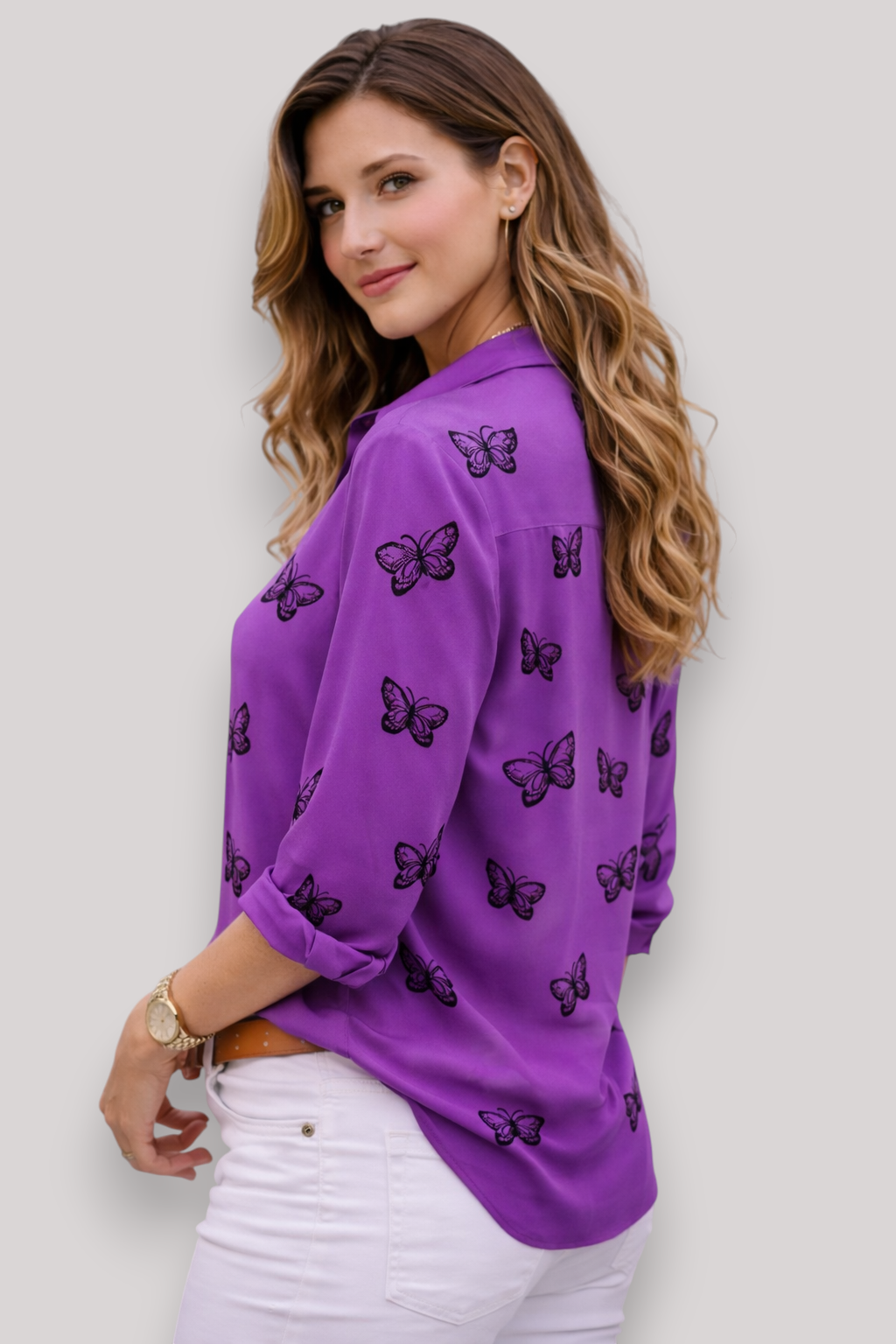 The Erin Women's Long Sleeve Butterfly Print Blouse