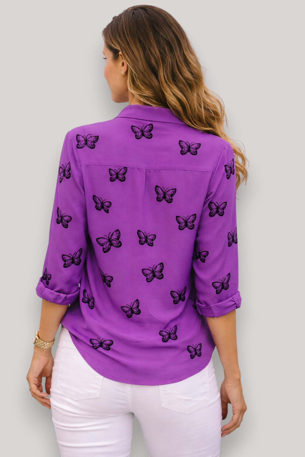 The Erin Women's Long Sleeve Butterfly Print Blouse