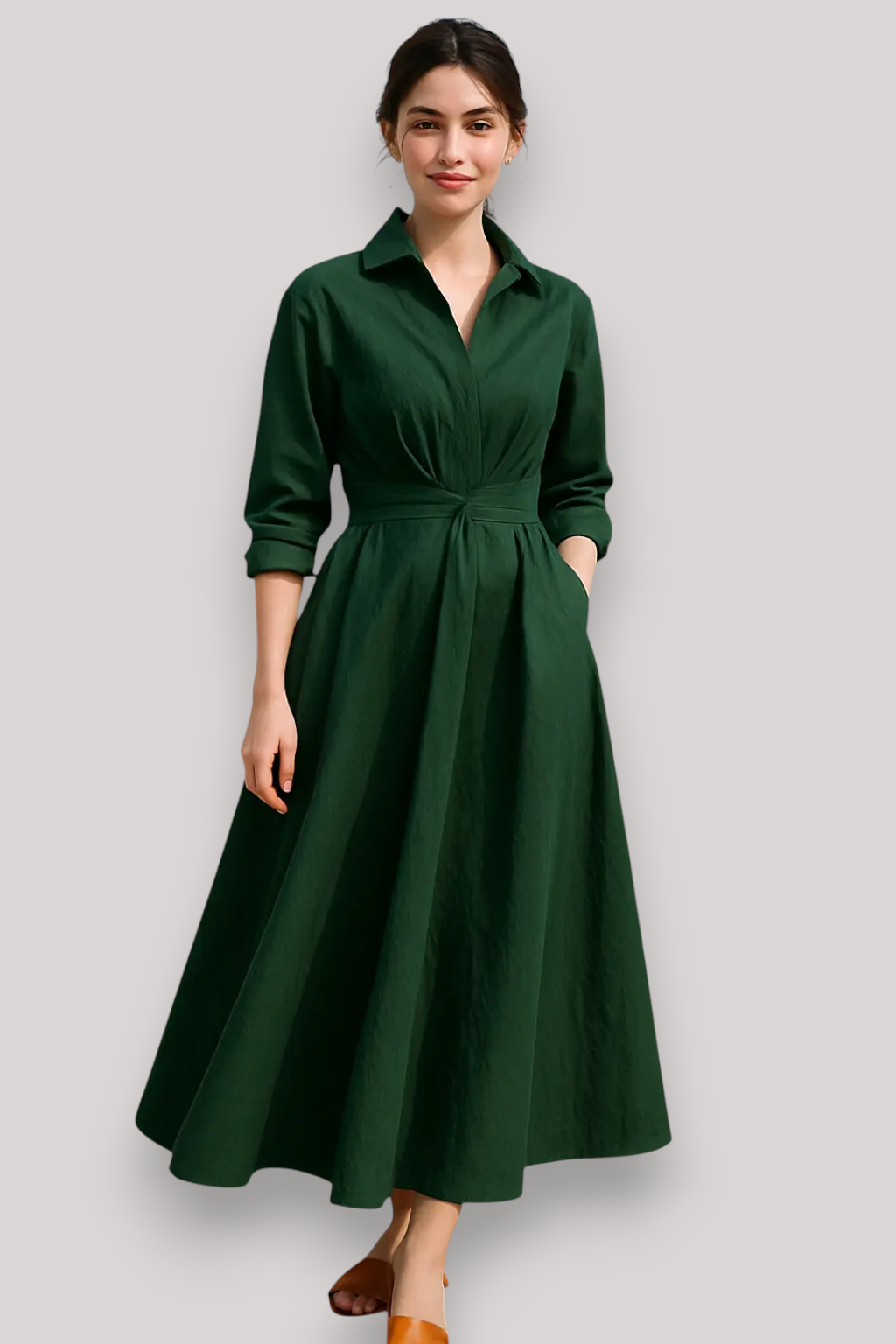 The Florence Elegant Maxi Dress Long Sleeve V Neck Winter Outfit