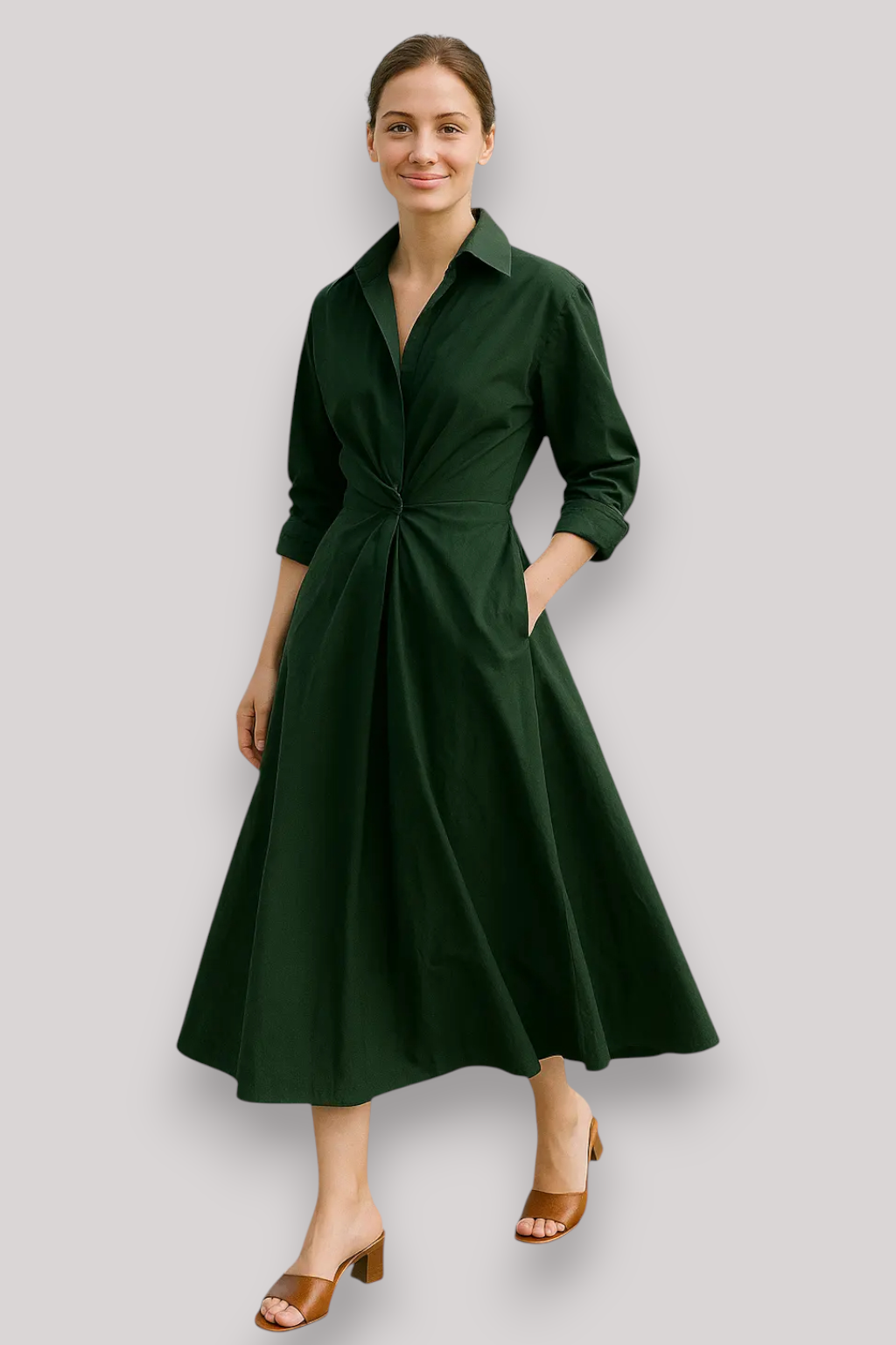 The Florence Elegant Maxi Dress Long Sleeve V Neck Winter Outfit