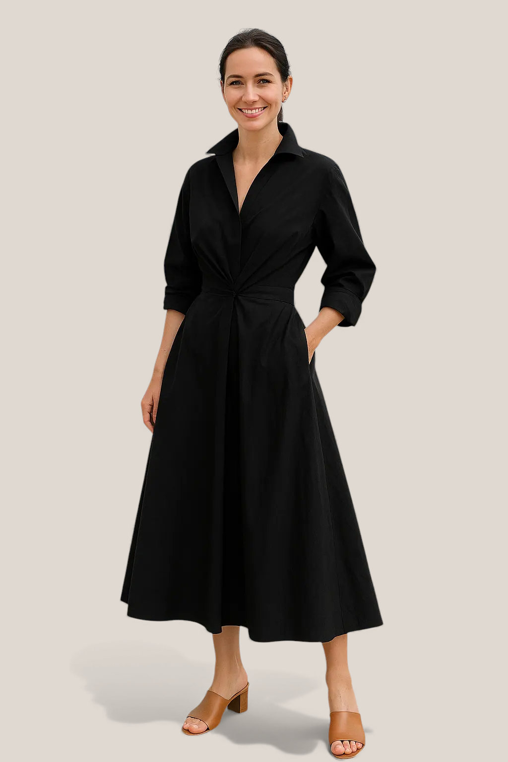 The Florence Elegant Maxi Dress Long Sleeve V Neck Winter Outfit