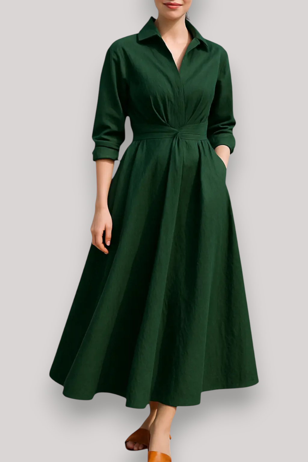 The Florence Elegant Maxi Dress Long Sleeve V Neck Winter Outfit