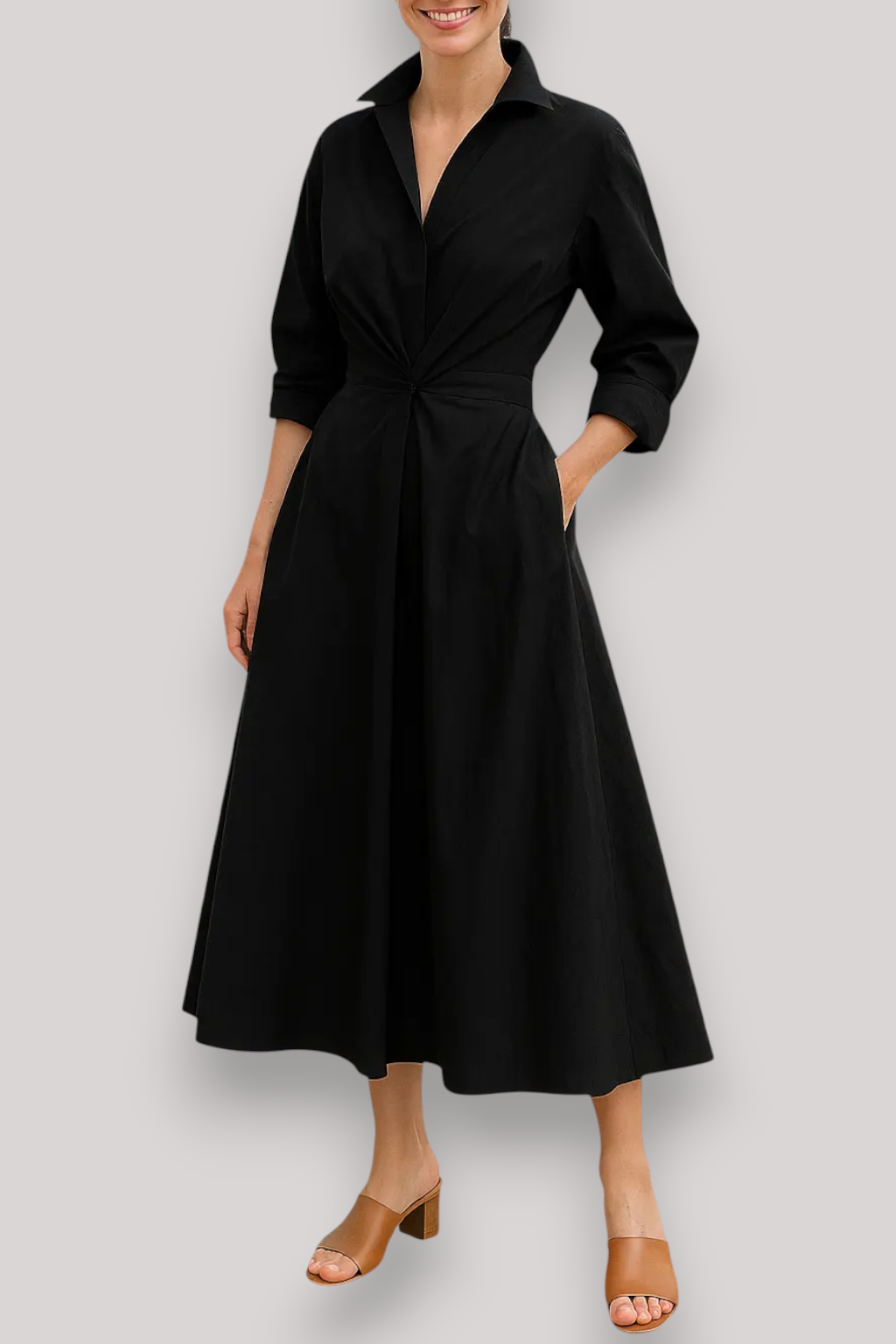 The Florence Elegant Maxi Dress Long Sleeve V Neck Winter Outfit