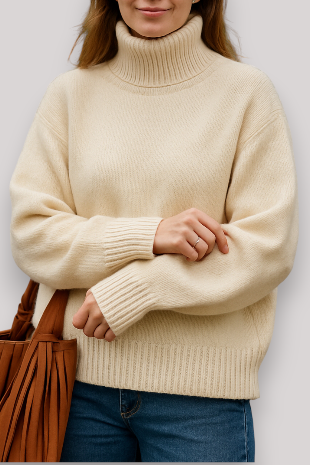 The Frances Knitted Jumper Polo Neck Relaxed Fit Winter Pullover