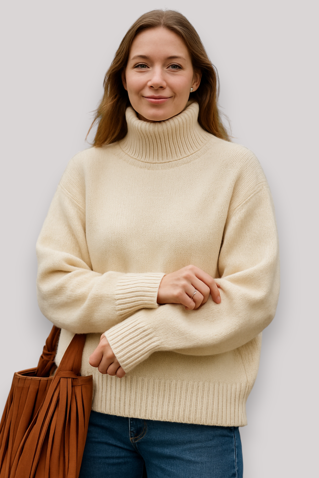 The Frances Knitted Jumper Polo Neck Relaxed Fit Winter Pullover