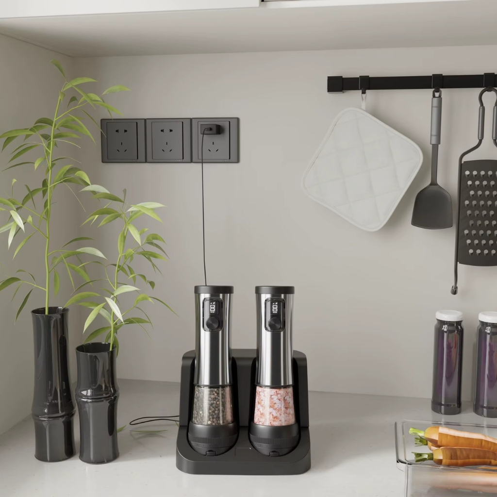 The Grindora Rechargeable Salt And Pepper Grinder Set